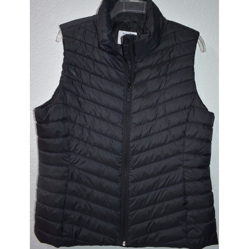 Old Navy Active Women LARGE Puffer Vest Black Quilted Full Zip Sleeveless Jacket